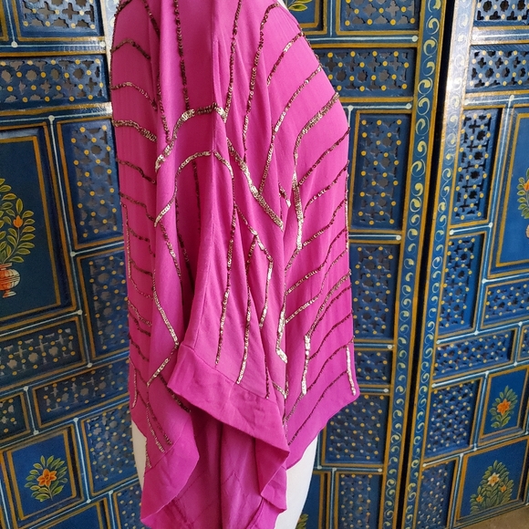 Anthropologie Parker Magenta Purple Silk Blouse Bronze Sequins Women's Size S - Picture 7 of 10